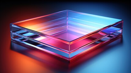 A clear glass cube with color gradient