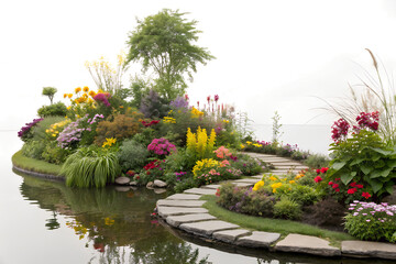 Colorful Garden Landscape with Water Path