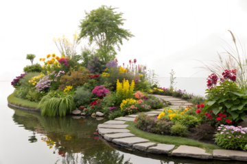 Colorful Garden Landscape with Water Path