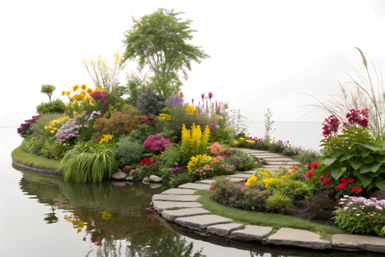 Colorful Garden Landscape with Water Path