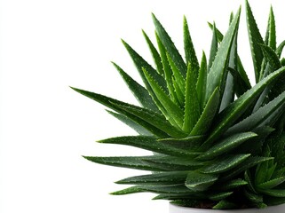 Fototapeta premium An isolated cluster of green aloe vera plant positioned on a plain white background