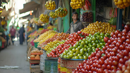 Obraz premium Colorful Fruits And Vegetables Display At Street Market
