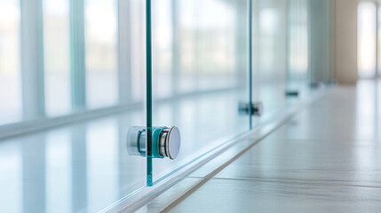 Minimalist glass partition secured by plastic glazing beads, highlighting clean architectural lines with professional lighting and contemporary interior styling
