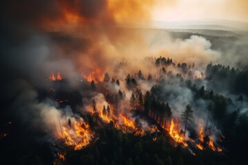 Fototapeta premium aerial view of a forest wildfire