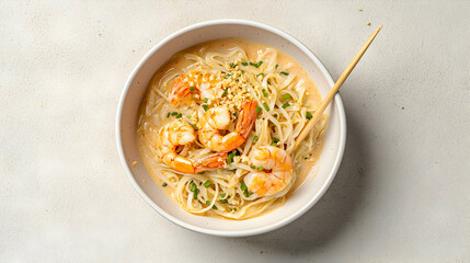 Creamy Shrimp Noodles In White Bowl