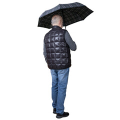 a man with an open umbrella in his hand while walking