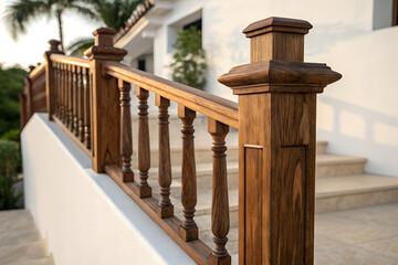 Naklejka premium Elegant Wooden Balcony Railing