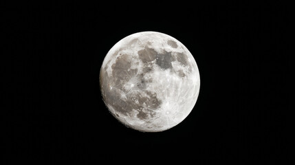 Naklejka premium Minimalist photography of full moon with visible craters and seas, shining in a completely black, starless night sky