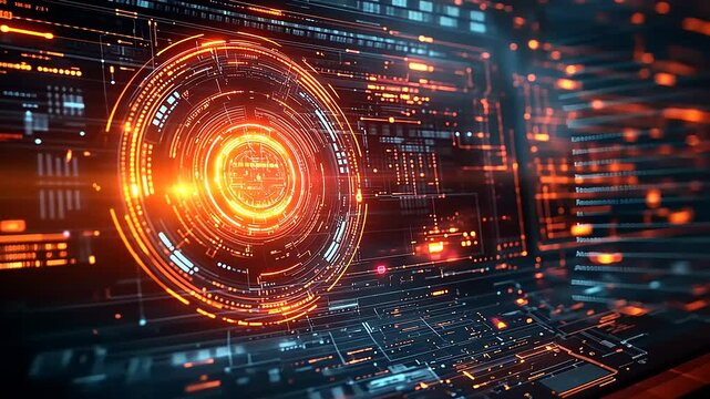 Futuristic digital interface with glowing circular elements