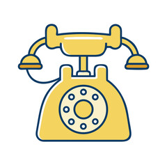 Obraz premium Retro rotary phone icon in yellow and blue on white background