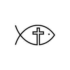 Obraz premium Christian fish symbol icon with cross in minimalist style 