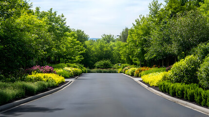 Scenic Roadway Through Lush Green Garden