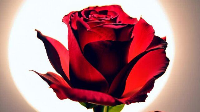 Red rose is the main focus of the image, with its petals and stem visible. The rose is surrounded by a white background, which creates a sense of contrast and highlights the beauty of the flower