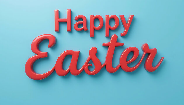 Red 3d Happy Easter text on blue background. idea for Easter cards, social media, greeting card, poster, brochure flyer. Red Happy Easter 3d rendering