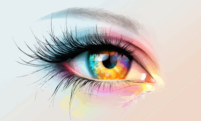 Eye pupil with colorful reflections, Vector flat minimalistic isolated illustration