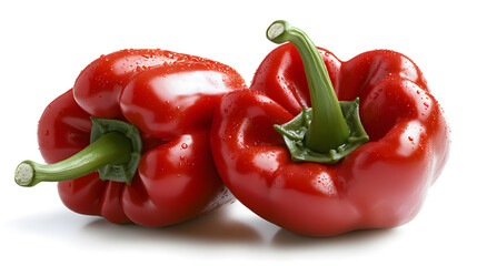 Two red peppers with green stems. Generated using AI.