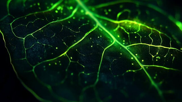 Exploring the intricate details of a glowing leaf in macro perspective