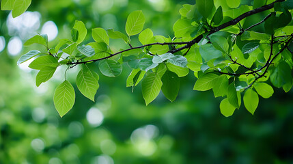 Fresh Green Leaves With Water Droplets On Branch