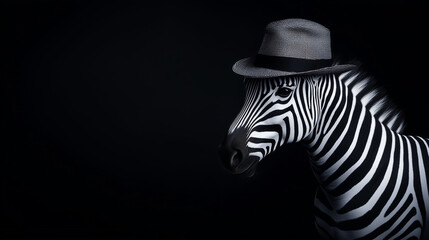 Naklejka premium Black banner with a funny zebra and a place for your text