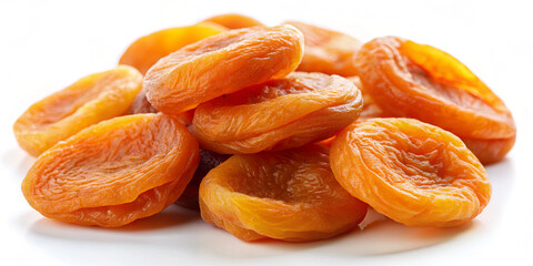 A collection of dried apricots is placed together, revealing their glossy surface and appealing orange hue