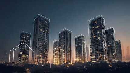 Fototapeta premium Urban Real Estate Development with Modern Architecture at Night