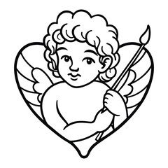 Obraz premium Adorable Cupid Angel Illustration Holding a Heart Arrow with Wings