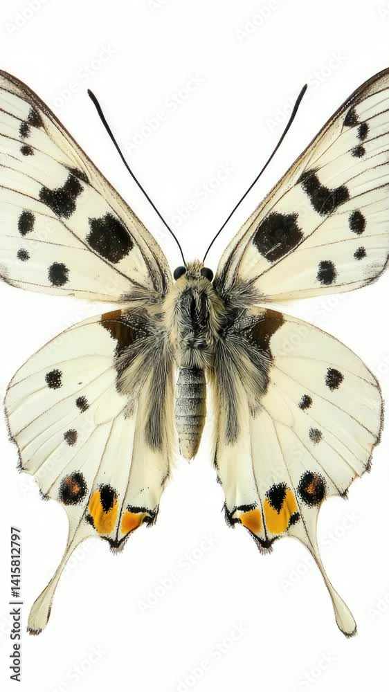 Aufkleber a close-up image of a white butterfly with distinctive black spots on its wings.