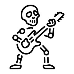A skeleton playing a gothic guitar, line style icon 