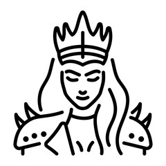 A linear style icon of a gothic queen 