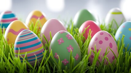 easter eggs on green grass