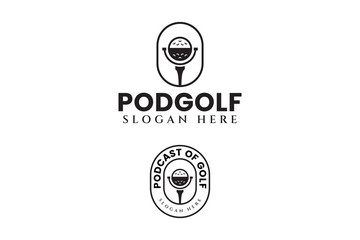 golf ball with microphone podcast logo design sets. podcast with golf tee pin and ball badge logo design. modern golf podcast illustration logo for golfer, golf sport club and tournament