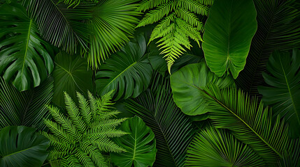 Tropical Green Leaves Pattern Background