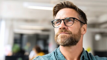 Obraz premium Confident Male Professional Looking Into the Distance with Focus