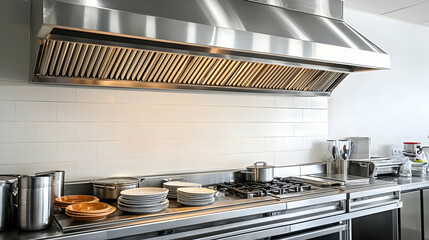 Modern Commercial Kitchen Interior With Stainless Steel Appliances