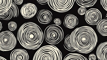 Abstract Pattern of Hand-Drawn Spirals on a Dark Background for Modern Art