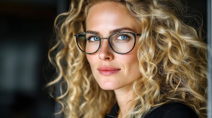 Obraz premium Stylish European Businesswoman with Curly Blonde Hair in Office