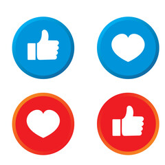 Modern Blue, Red Social Media Icons Set – Like, Heart.