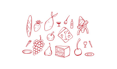 Mediterranean food hand drawn vector illustrations. La dolce vita sketch style