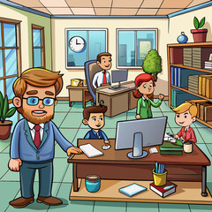 Teacher and his students in a computer class