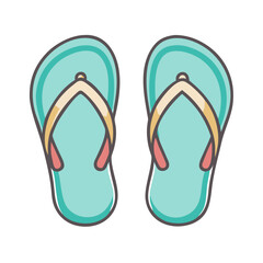 A pair of teal summer flip flops with beige and coral accents