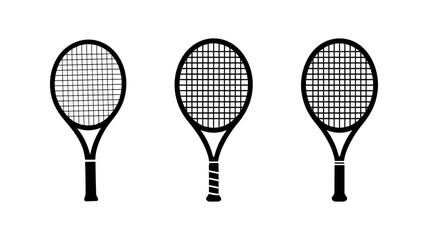 Tennis Racquet Trio: An elegantly crafted monochromatic depiction of three tennis racquets, poised and ready for action against a backdrop of simplicity, capturing the essence of sport and recreation.