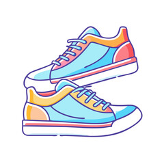 Pair of Colorful Casual Sneakers Illustration Light Blue Yellow and Pink Tones