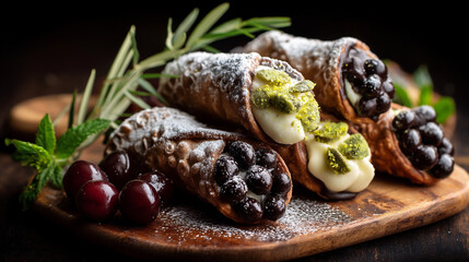 Enjoying Traditional Cannoli With Rich Fillings and Fresh Ingredients at an Italian Dessert Shop