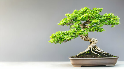 Fototapeta premium Elegant Bonsai Tree In Grey Background