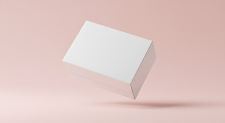 Blank packaging box mockup floating with soft shadows, pastel background, minimal design
