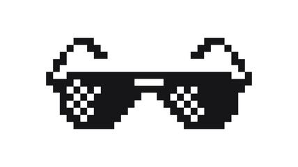 Pixel Sunglasses Icon: Cool pixel art sunglasses icon, perfect for adding a retro vibe to any design project. The simple yet stylish design is versatile and easily recognizable.