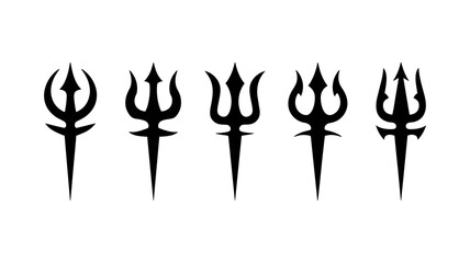 Trident Emblems: A series of black trident emblems stand in stark contrast against a pristine backdrop, embodying strength and symbolism. It conveys a sense of might and cultural significance.