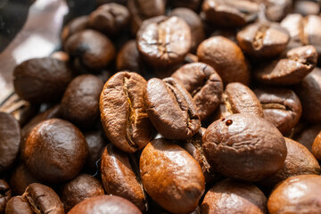 coffee beans on a glass background