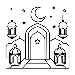 Illustration of a Mosque with Crescent Moon and Stars for Ramadan