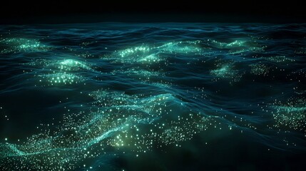 Obraz premium Bioluminescent deep sea ecosystem showing glowing marine organism dark ocean background